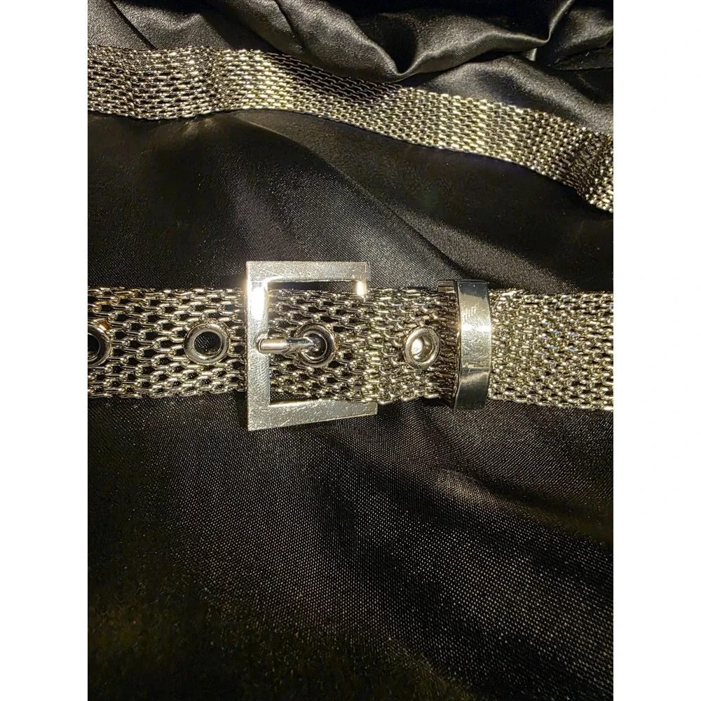 Womens Vintage Chrome Metal Mesh Belt Size M Pants 4-6